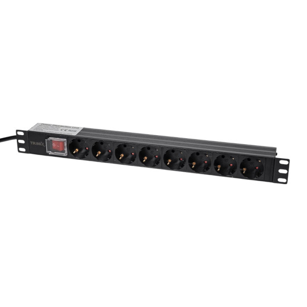 Блок розеток Trinix TRX-PDU/8M-16А Black для комутаційної шафи 19" на 8 розеток з вимикачем для забезпечення електроживлення тонкої техніки Блок розеток Trinix TRX-PDU/8M-16А Black для комутаційної шафи 19" на 8 розеток з вимикачем для забезпечення електроживлення тонкої техніки