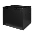 Комутаційна шафа 9U Black NVC-9U/600x450x500 для організації кабельної системи з максимальним навантаженням 100 кг, дверцята з загартованого скла, захист IP20 Комутаційна шафа 9U Black NVC-9U/600x450x500 для організації кабельної системи з максимальним навантаженням 100 кг, дверцята з загартованого скла, захист IP20