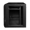 Комутаційна шафа 9U Black NVC-9U/600x450x500 для організації кабельної системи з максимальним навантаженням 100 кг, дверцята з загартованого скла, захист IP20 Комутаційна шафа 9U Black NVC-9U/600x450x500 для організації кабельної системи з максимальним навантаженням 100 кг, дверцята з загартованого скла, захист IP20