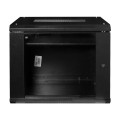 Комутаційна шафа 9U Black NVC-9U/600x450x500 для організації кабельної системи з максимальним навантаженням 100 кг, дверцята з загартованого скла, захист IP20 Комутаційна шафа 9U Black NVC-9U/600x450x500 для організації кабельної системи з максимальним навантаженням 100 кг, дверцята з загартованого скла, захист IP20