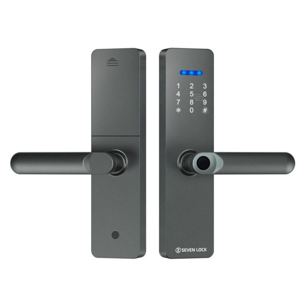 Розумний біометричний замок SEVEN LOCK SL-7740BF grey для контролю доступу з Bluetooth та різними способами відкриття (врізна частина 5050)