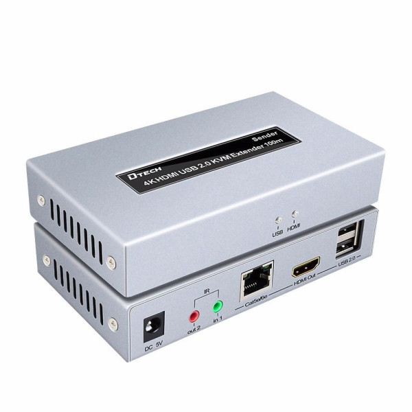 Подовжувач 4K HDMI і USB 2.0 KVM 100m для роботи з комп'ютерами та медіапристроями, модель DT-7051, з підтримкою UTP-кабелів Cat5/Cat6 Подовжувач 4K HDMI і USB 2.0 KVM 100m для роботи з комп'ютерами та медіапристроями, модель DT-7051, з підтримкою UTP-кабелів Cat5/Cat6