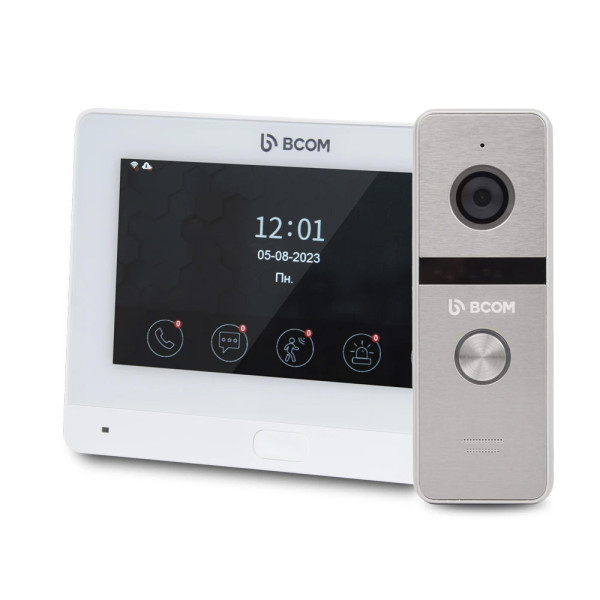 Комплект Wi-Fi відеодомофонa 7" BCOM BD-760FHD/T White з підтримкою Tuya Smart + BT-400FHD Silver Комплект Wi-Fi відеодомофонa 7" BCOM BD-760FHD/T White з підтримкою Tuya Smart + BT-400FHD Silver